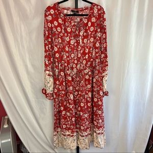 Suzanne Betro Red Floral Print Dress, size XL NWT